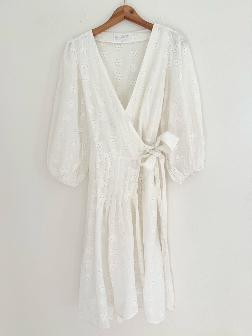 Kristinit sweet Summer Eyelet Wrap cotton Dress puff sleeves